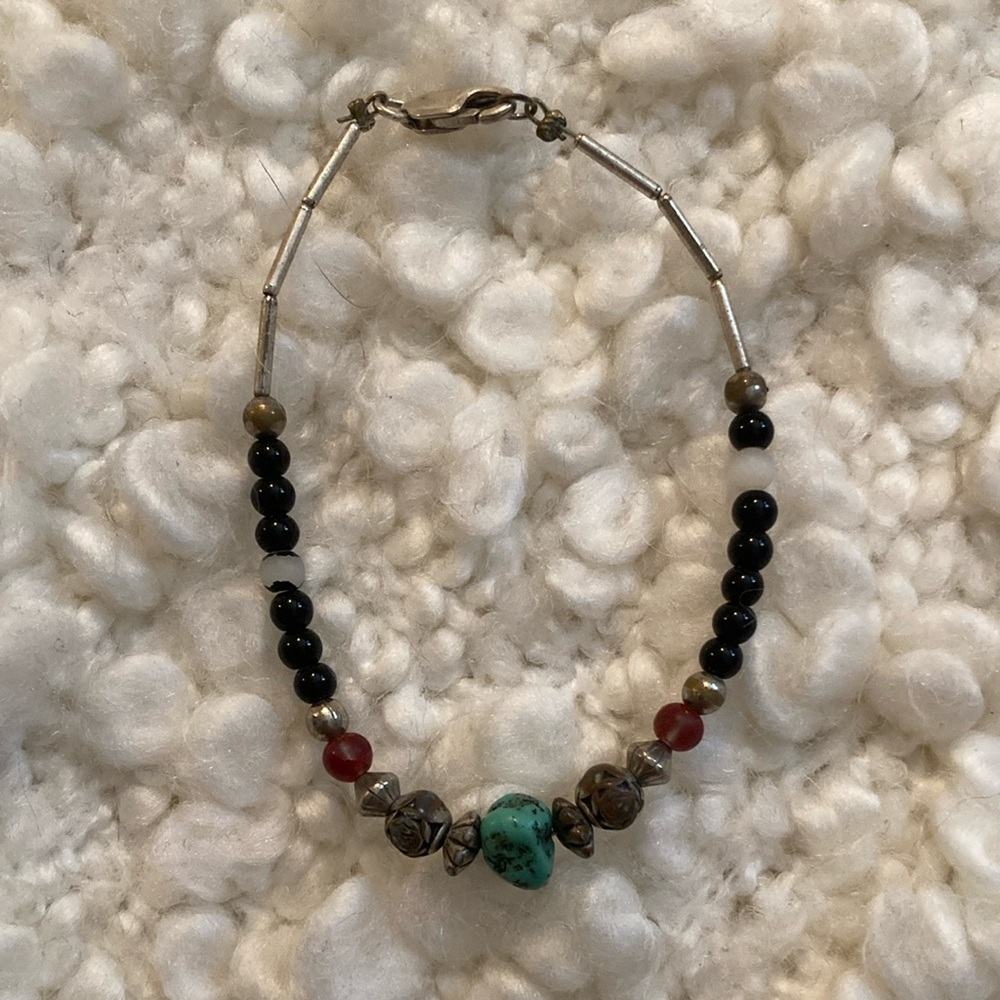 Turquoise and other stones liquid silver bracelet *excellent condition*